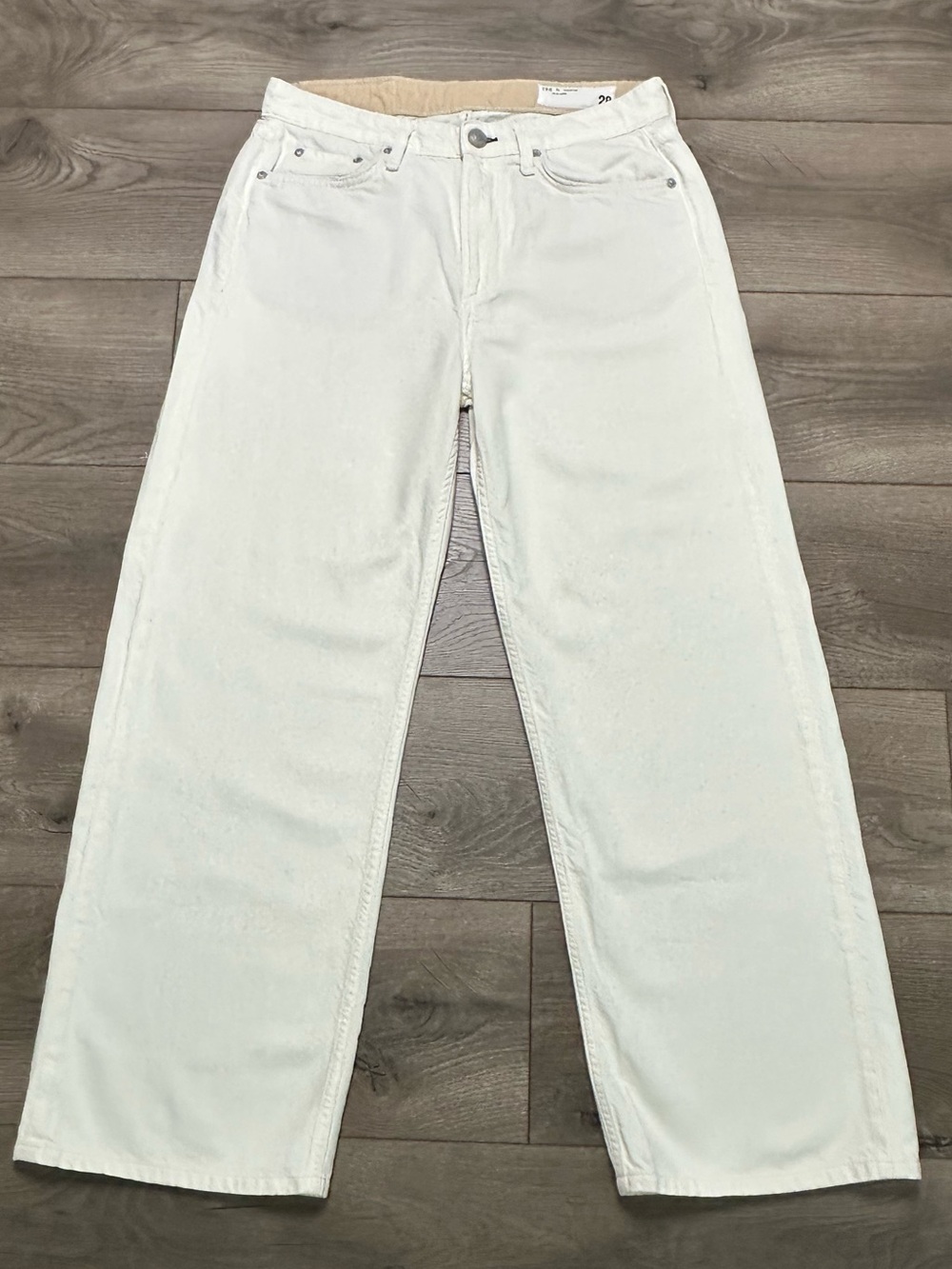 Rag & Bone Logan Mid Rise Wide Leg Crop Featherweight Relaxed Jeans Ecru 28